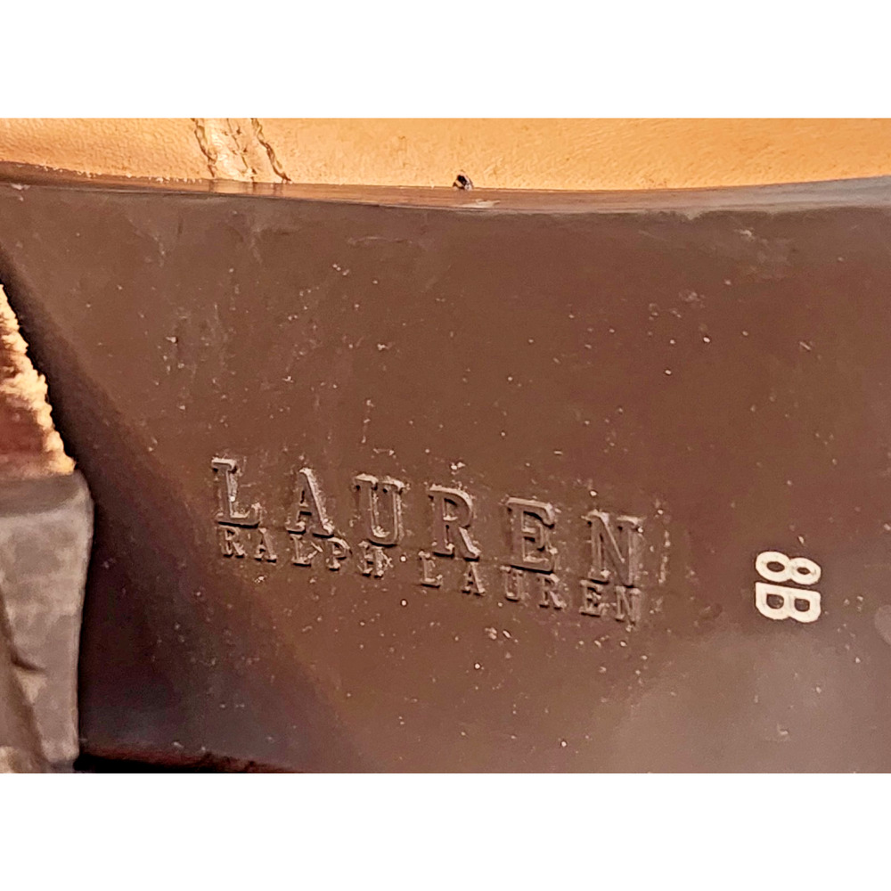 Lauren Ralph Lauren Devyn Leather Suede Heeled Ankle Boots Western Tan Brown 8B - Picture 5 of 9